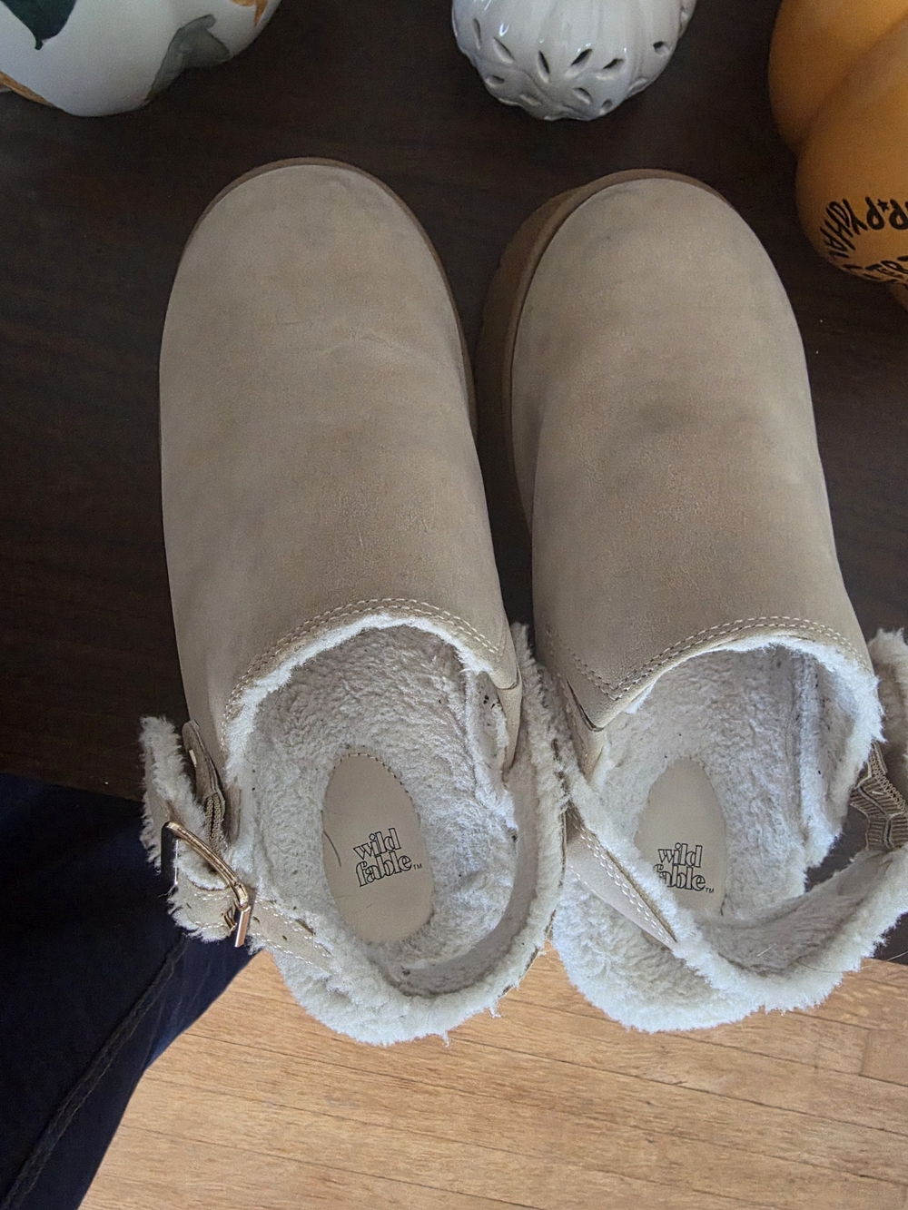 wild fable Tan Faux-Suede Fleece-Lined Slip-On Slippers with Buckle